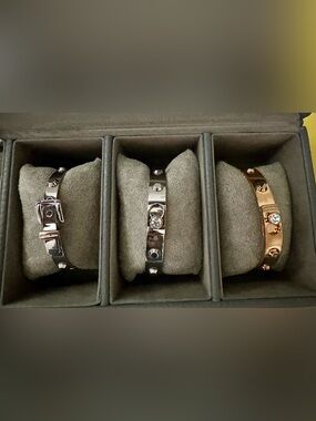Michael Kors Mixed Metal Screw-Accent Bangle Trio - Silver & Rose Gold